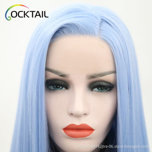 Low cost high temperature fiber blue colour synthetic lace front wig